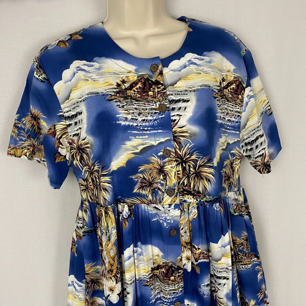 Hilo Hattie Maxi Dress Womens Medium Pockets Tropical Hawaiian Luau Ukelele Vtg - Picture 4 of 13